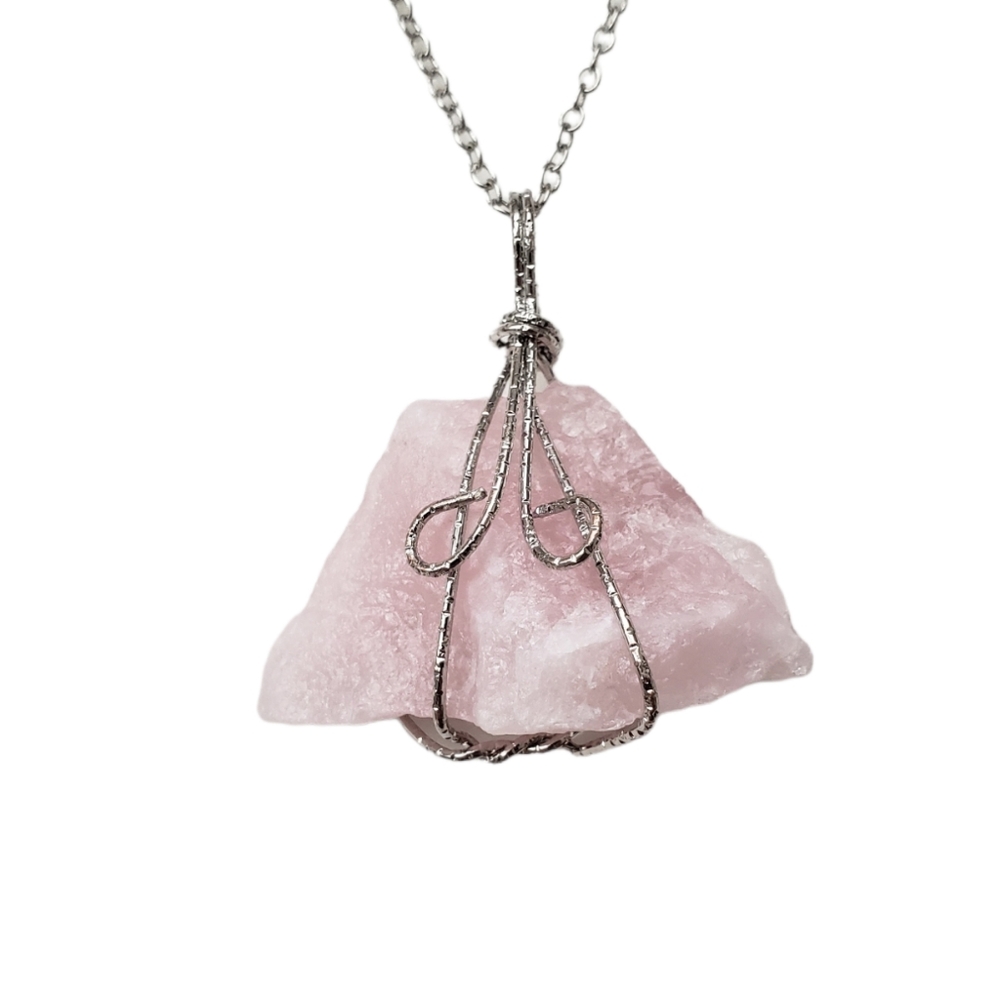 LAST ONE! Wire-wrapped natural rose quartz crystal necklace